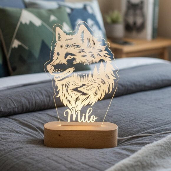 Wolf Night Light – Personalized LED Name Lamp for Kids Bedroom - Picture 8 of 8